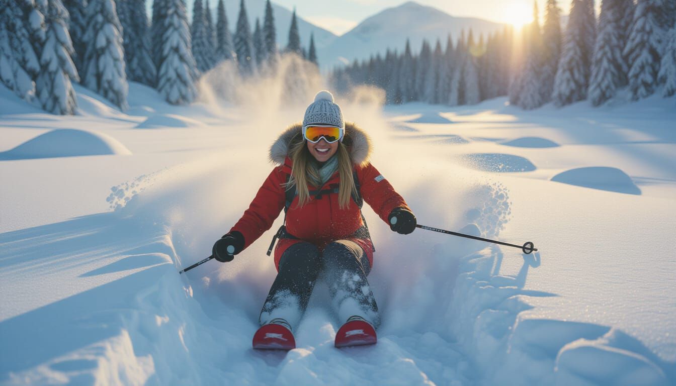 Joyful Alaskan Woman Skiing in Hyperrealistic Photo