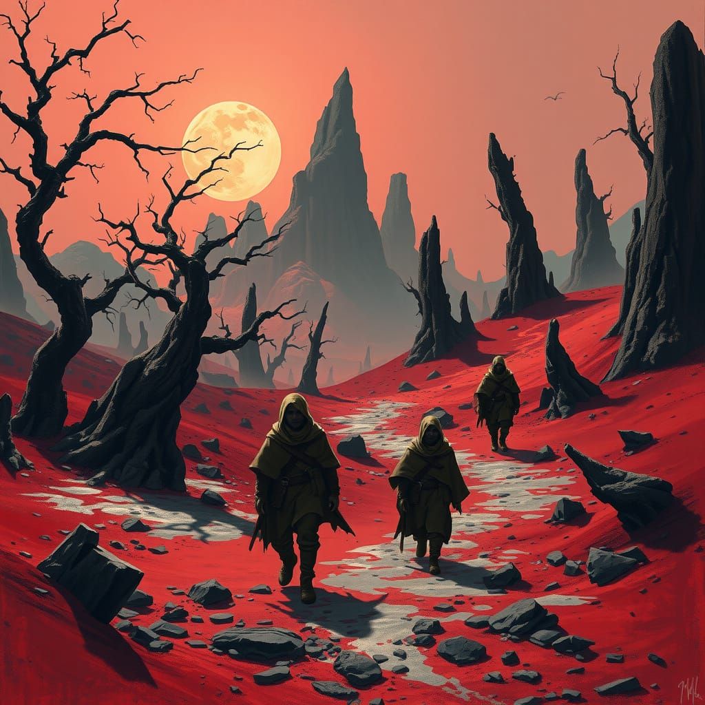 Desolate Blood Red Wasteland in a Gothic Cyberpunk Style