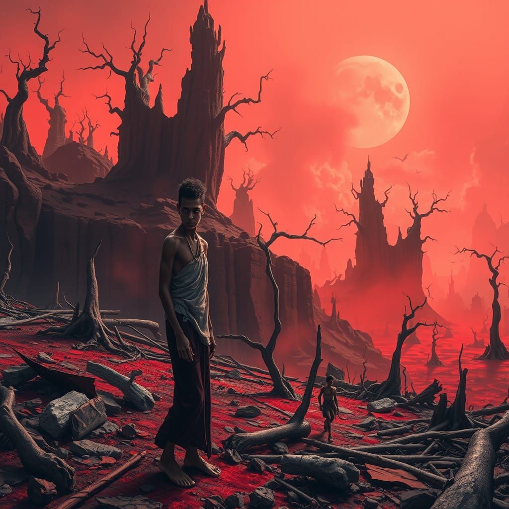 Blood Red Apocalypse: A Desolate Post-Apocalyptic Wasteland