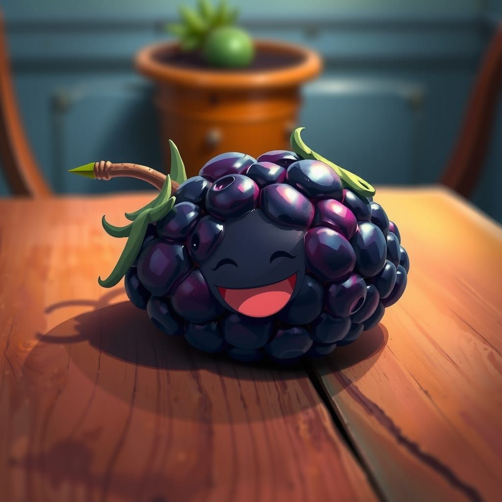 Whimsical Blackberry in Vintage Woodland Scene