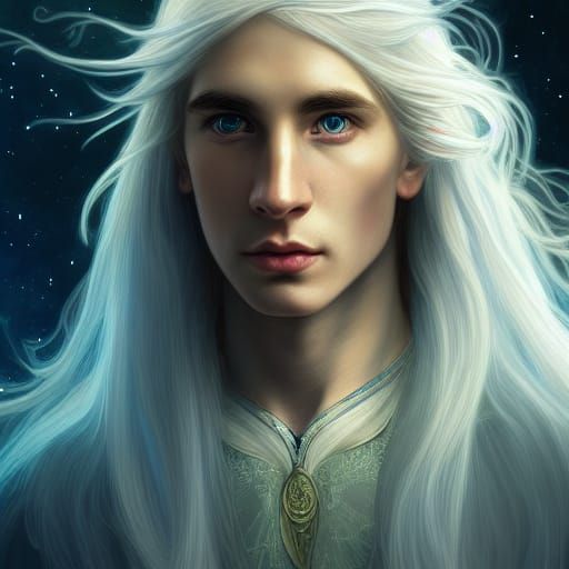 Elven Portrait Under the Stars in Art Nouveau Style