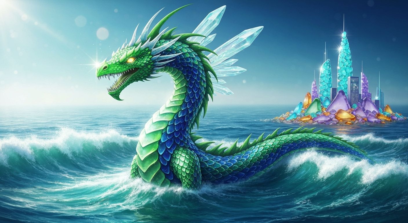 Sea Glass Dragon Rises From Jewel-Like Waves