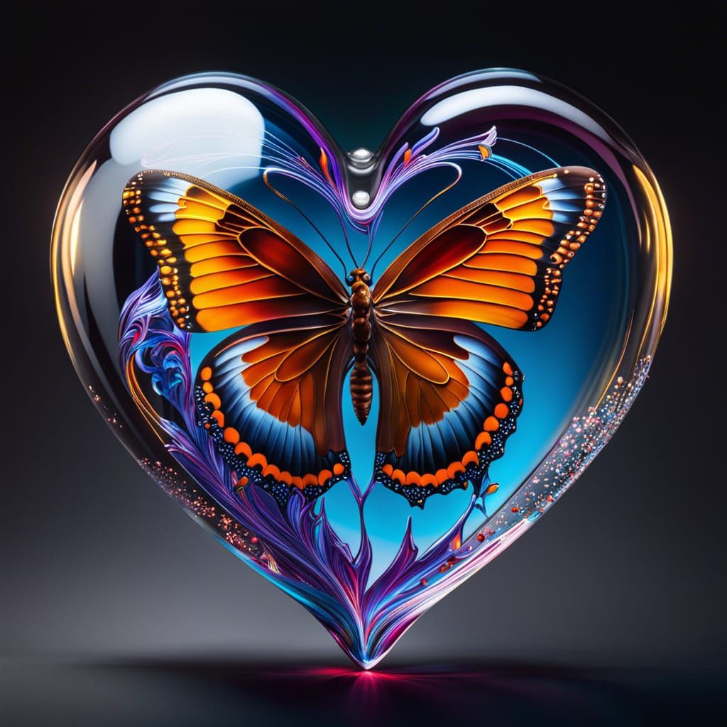 Exploding Lightning Butterfly on Glass Heart