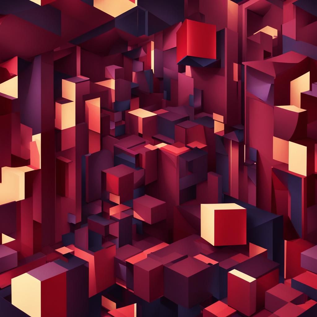 Claustrophobic Cubist Rooms in Dark Maroon