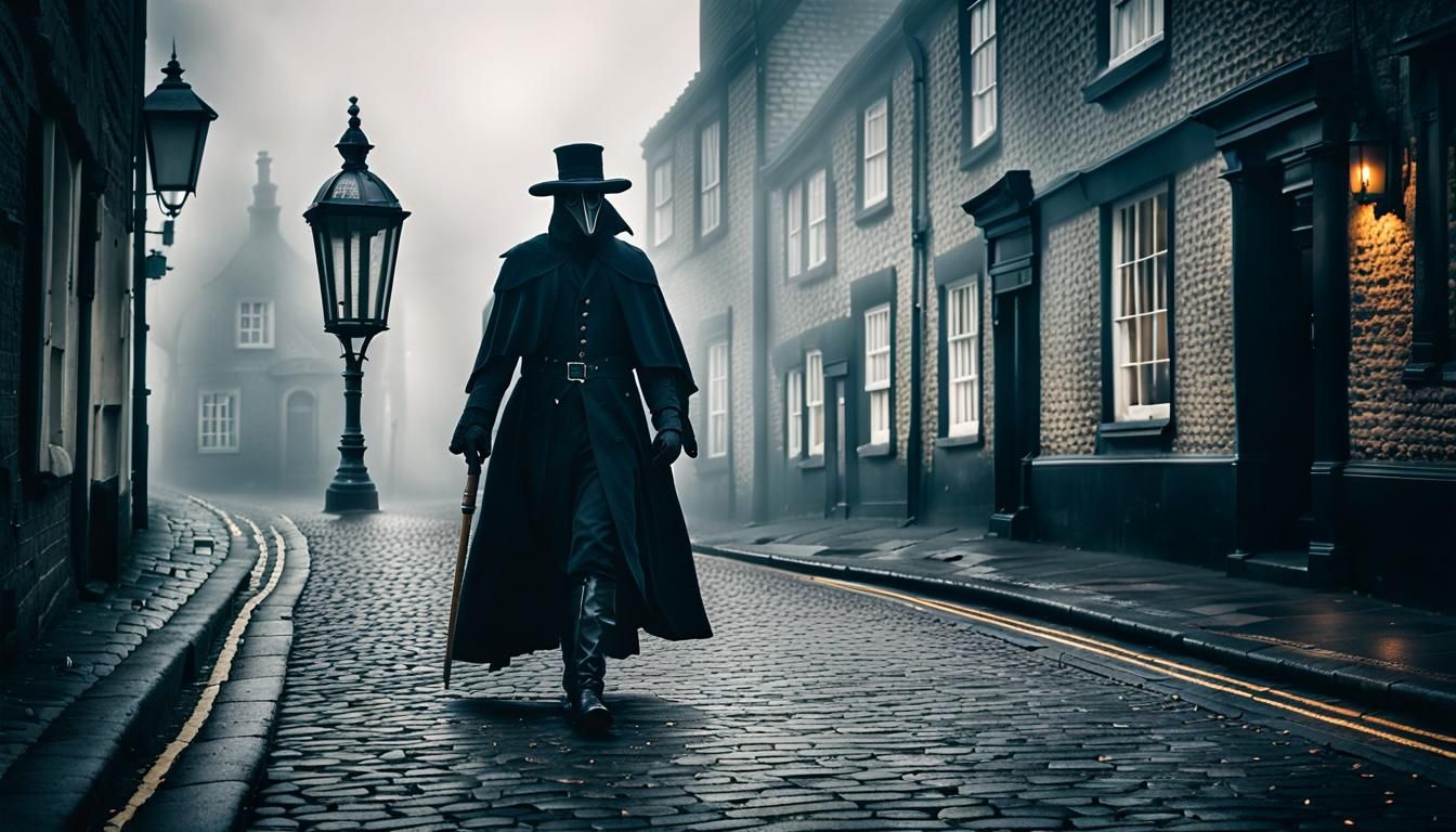 Plague Doctor in Foggy, Moody England