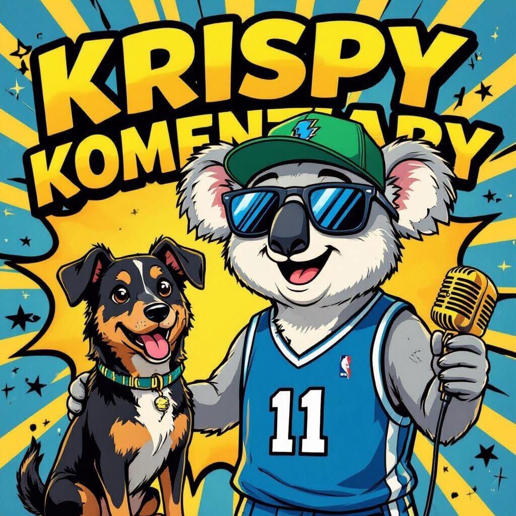 Joyful Koala Rapper with Dog in Comic Book Style