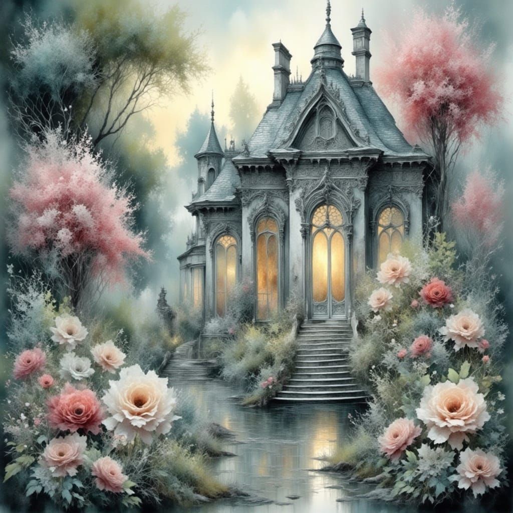 Lace Fantasy Landscape with Silver Shine