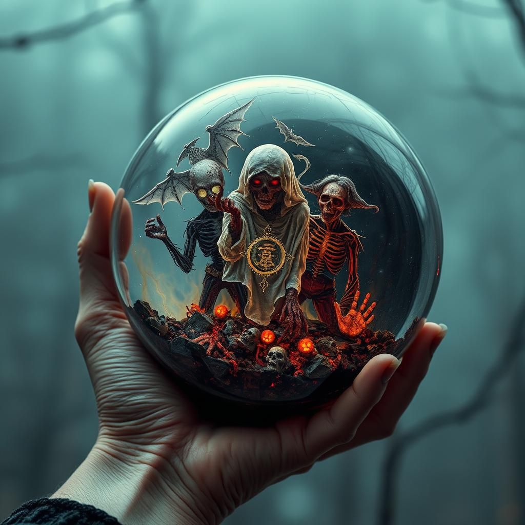 Psychedelic Halloween: Steampunk Zombies in Glass Sphere