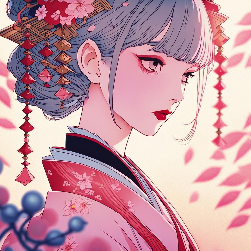 Crystal Geisha Portrait in Ukiyo-e Style