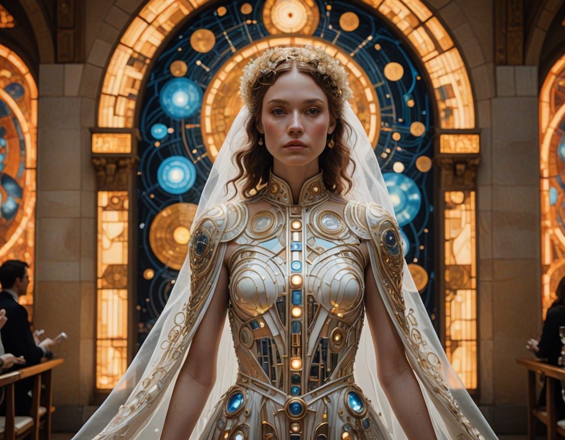 Ethereal Bride in Retro-Futuristic Chapel