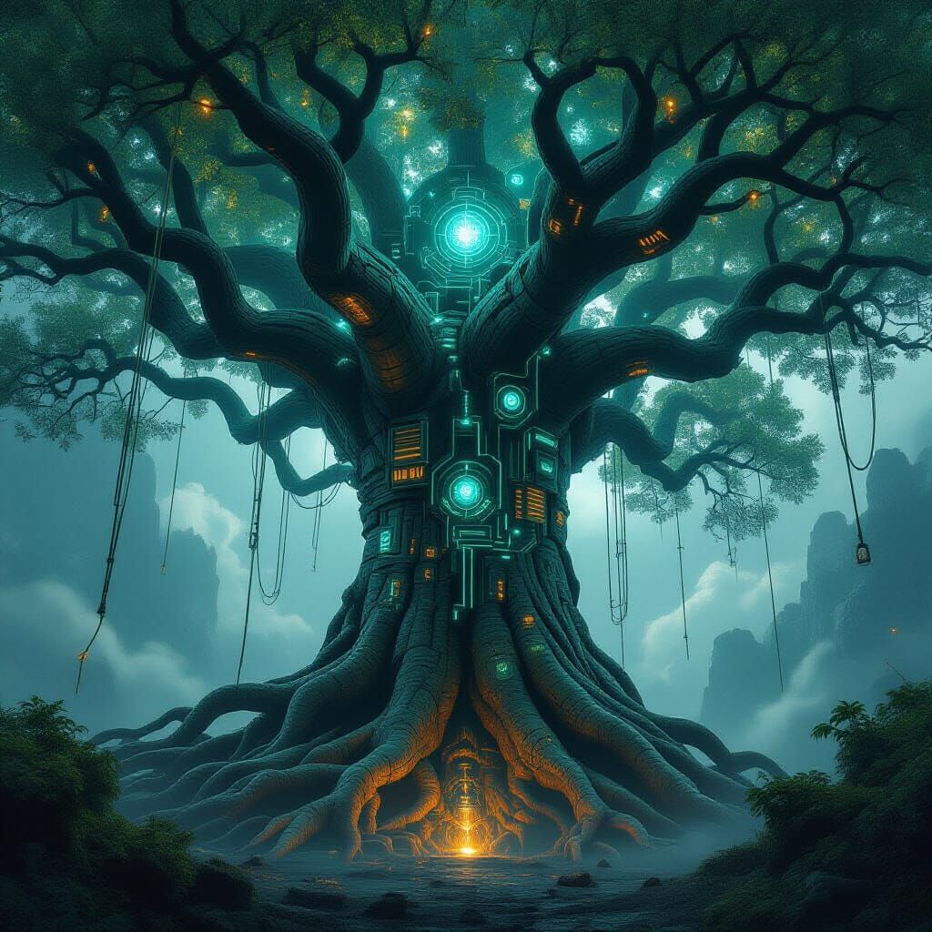 Cyberpunk Tree of Life: Nature Meets Technology