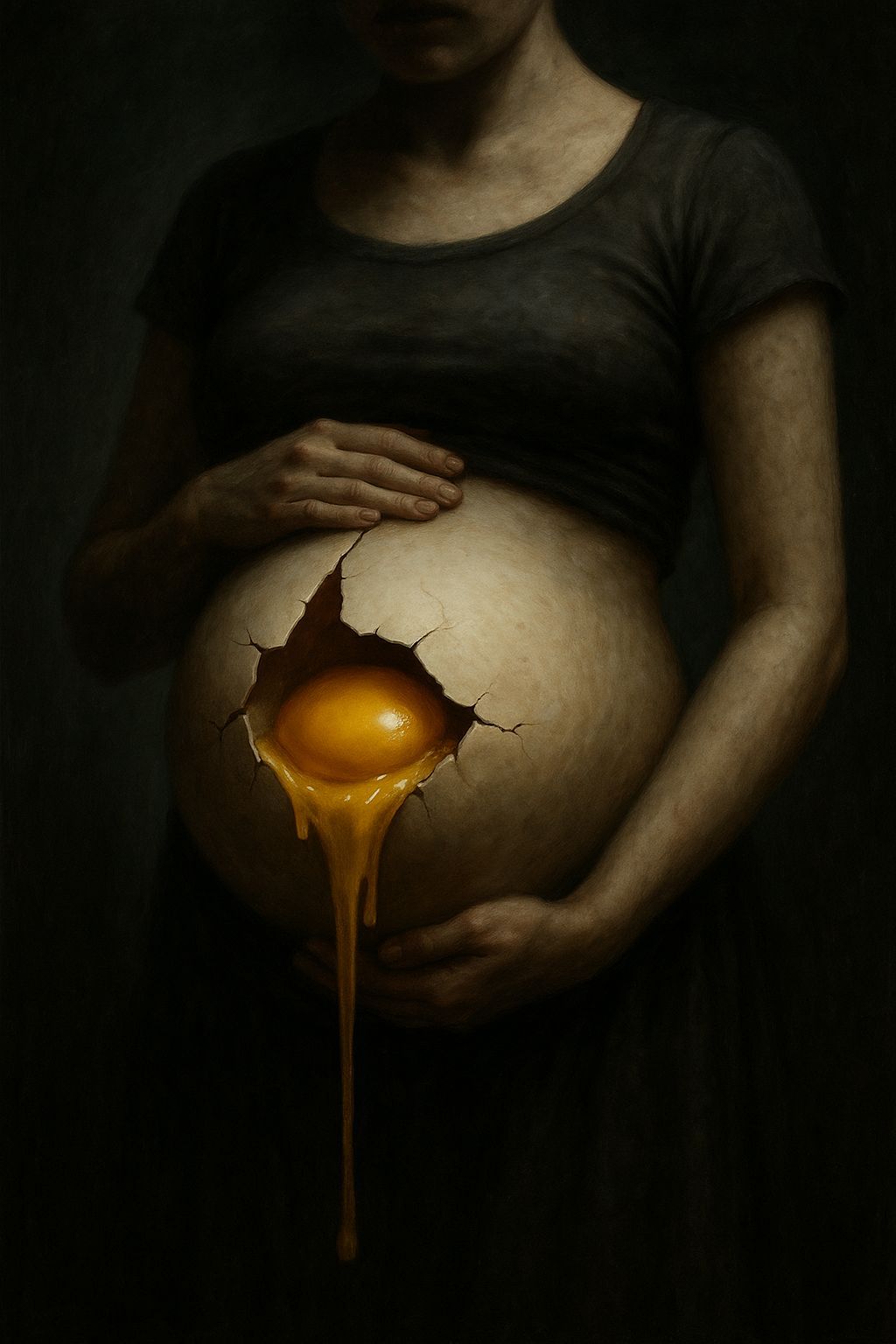 Imagine A surreal image in which the belly of a pregnant wom...