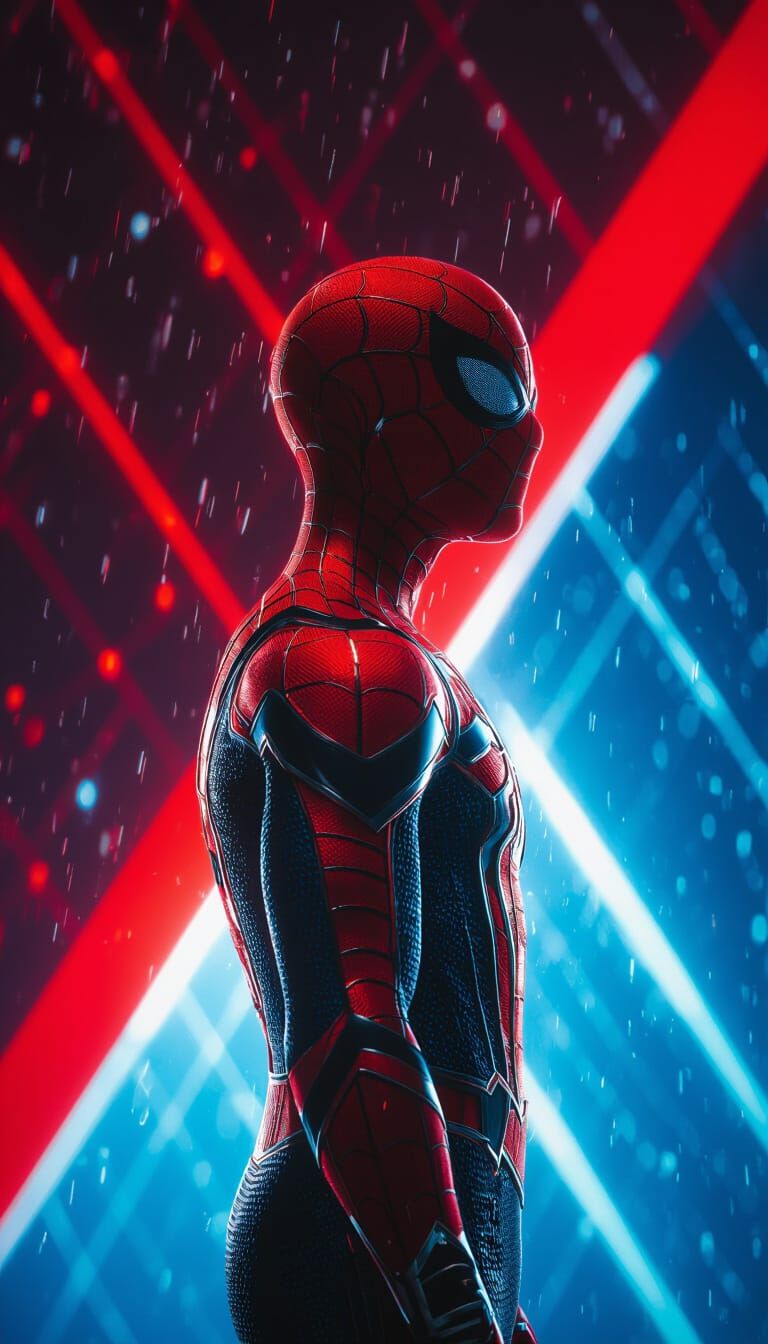 Spider-Man Profile with Reflective Webbing, Cinematic Lighti...