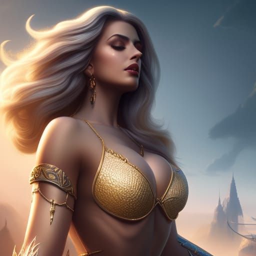 Sensual Blonde Woman Portrait in Hyperdetailed Digital Art