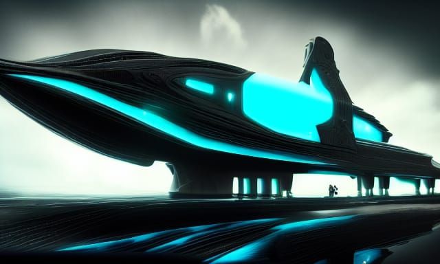 Epic Black Spaceship with Turquoise Detailing