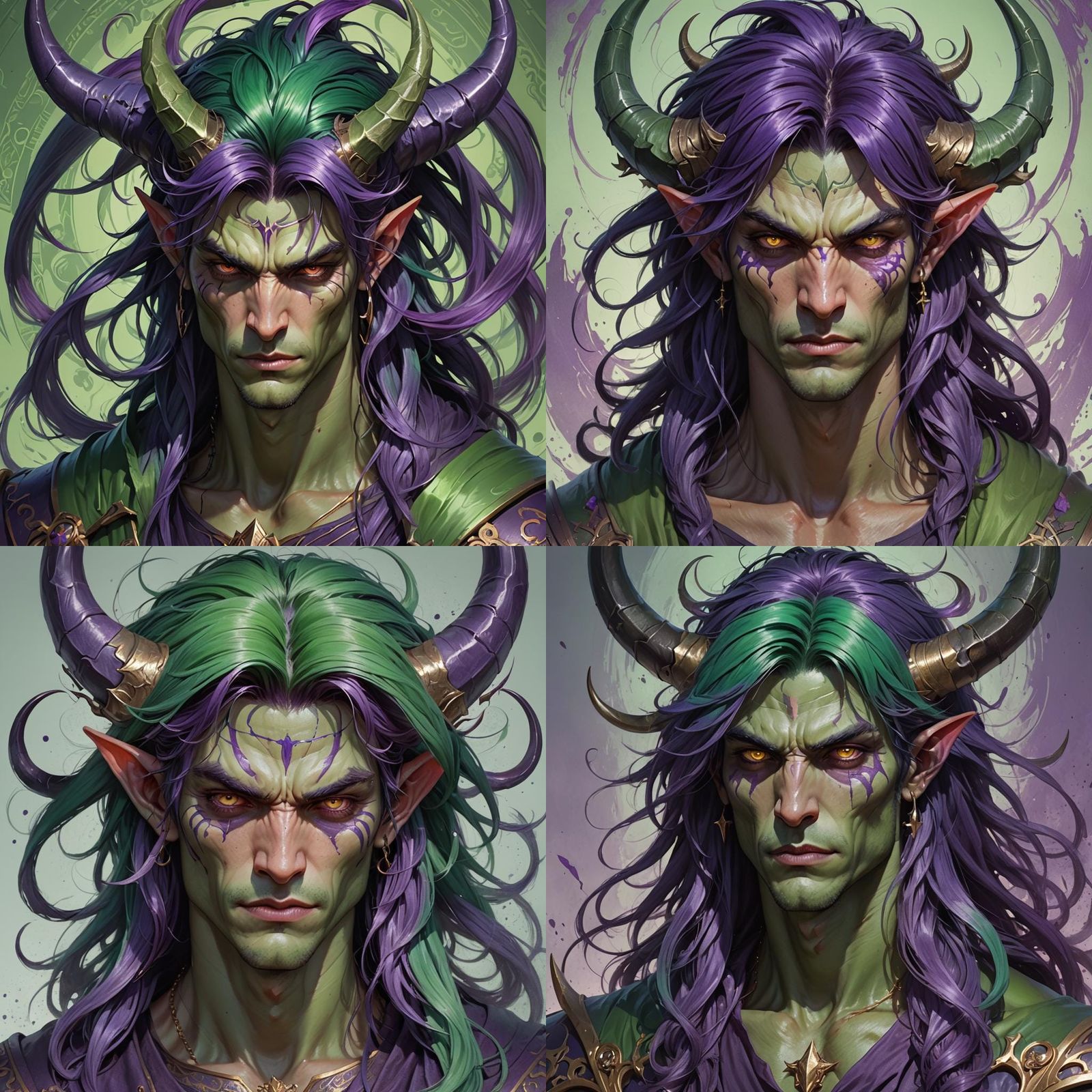 Green-Skinned Teen Demon Portrait in Digital Art Style