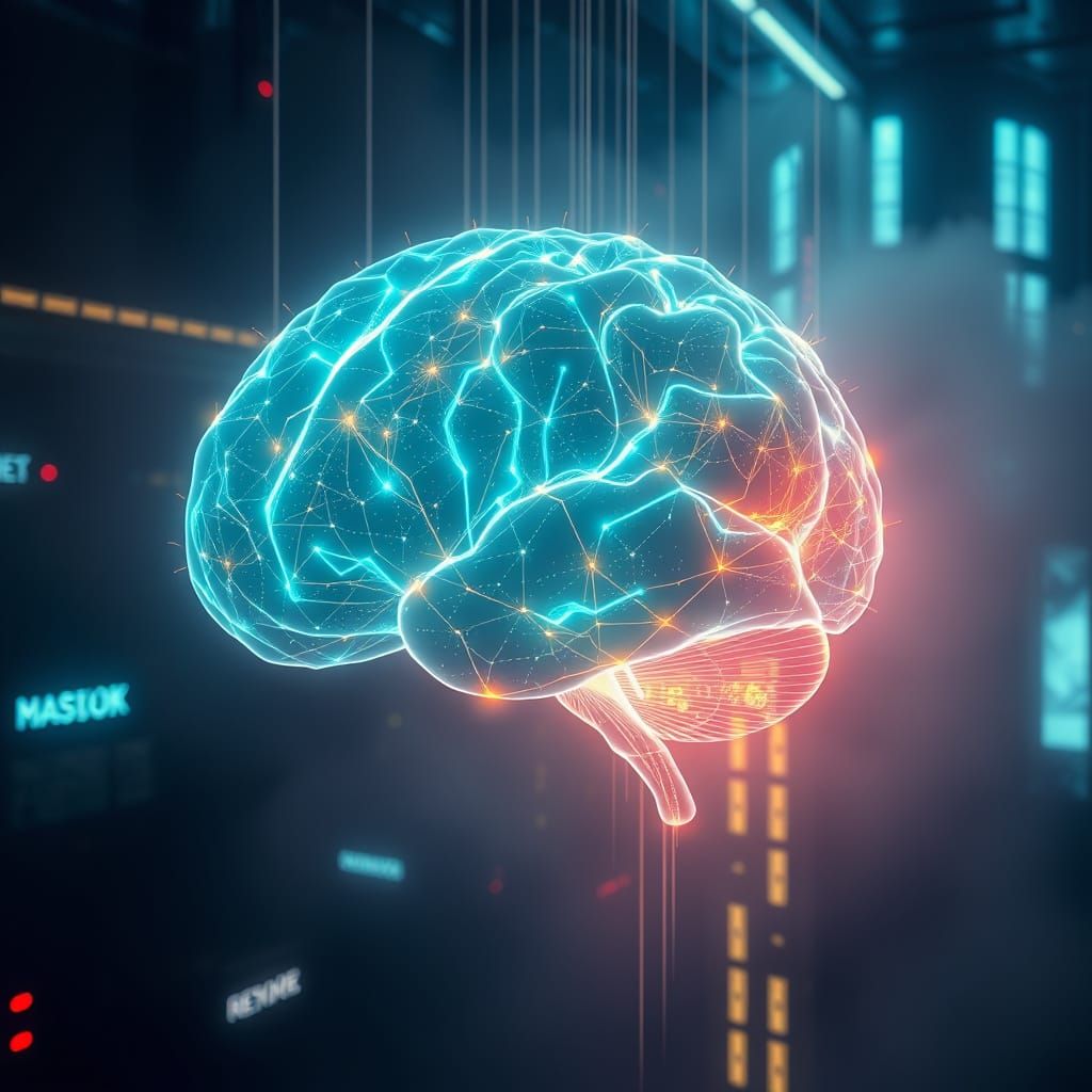 Holographic AI Brain in a Cyberpunk Virtual Space