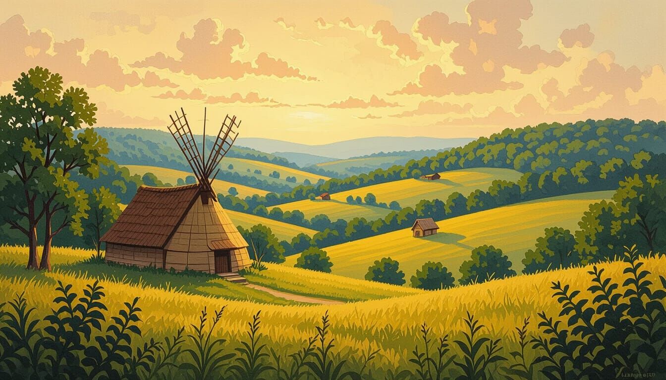 Nostalgic Landscape in Oil-Painted Style