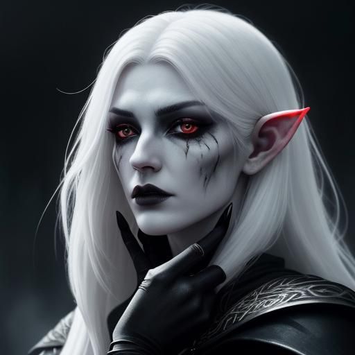 Dark Fantasy Half-Elf Paladin Portrait with Red Eyes