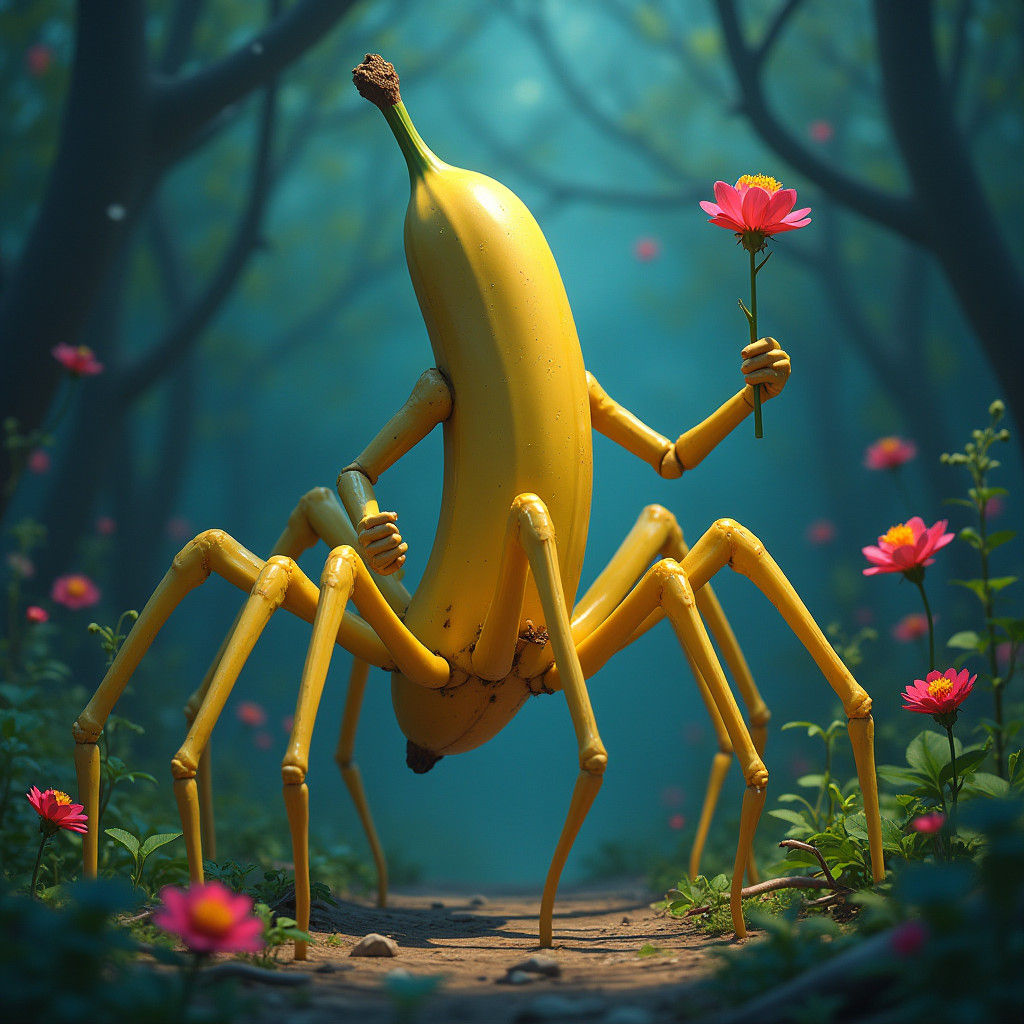 Heroic Banana Spider in Mystical Dreamscape