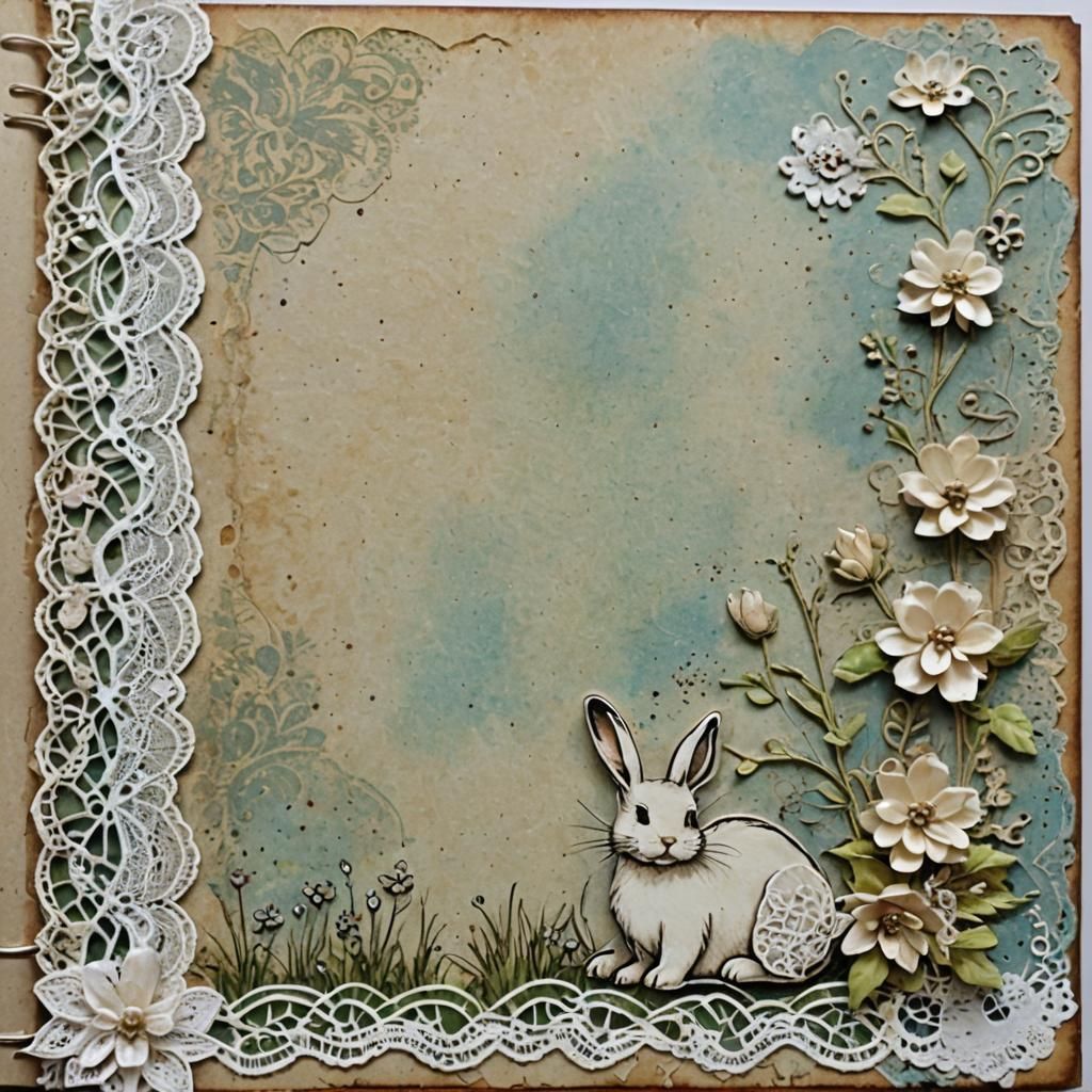 Blank Journal Page with Lace and Bunny