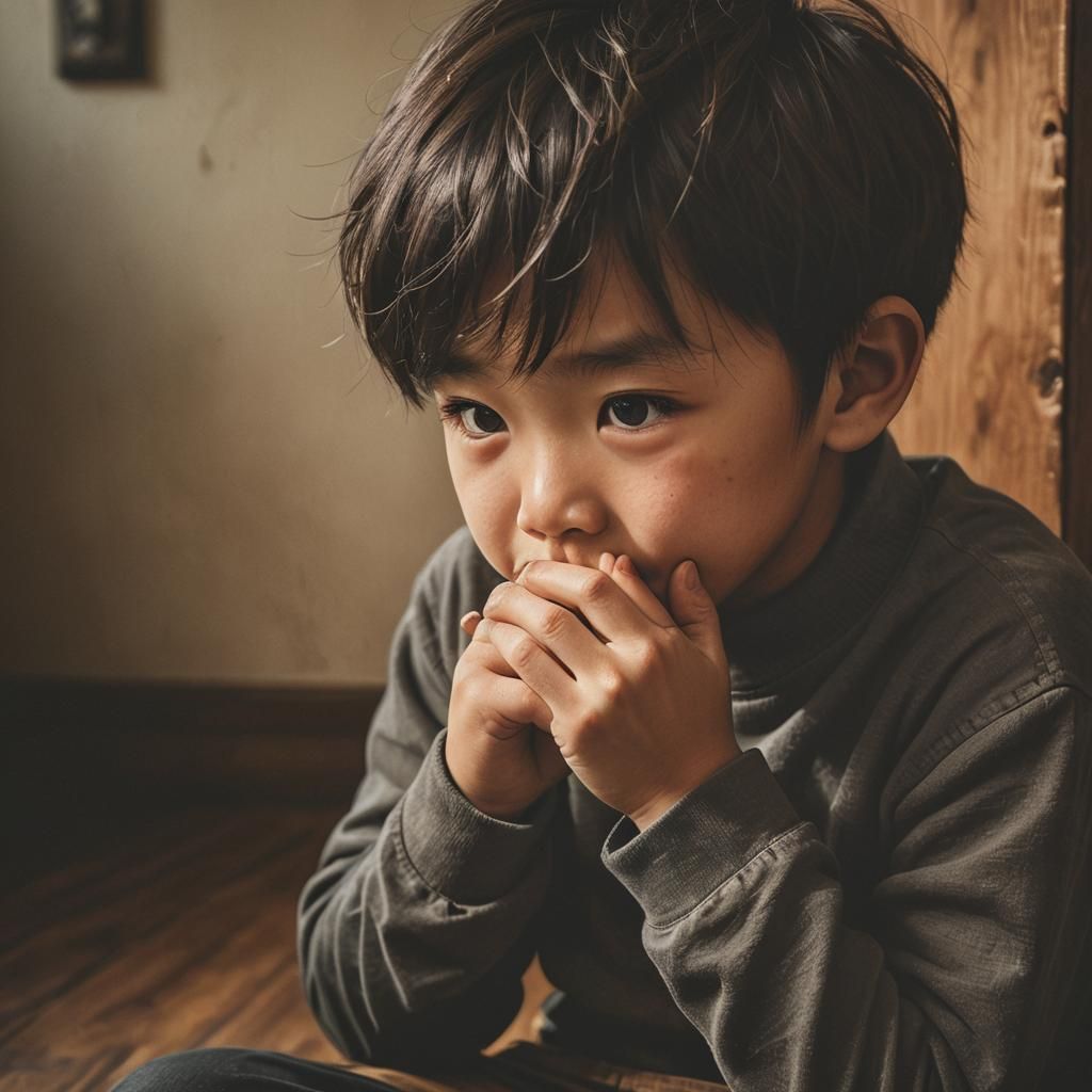 Asian Boy Portrait with Moody, Cinematic Lighting