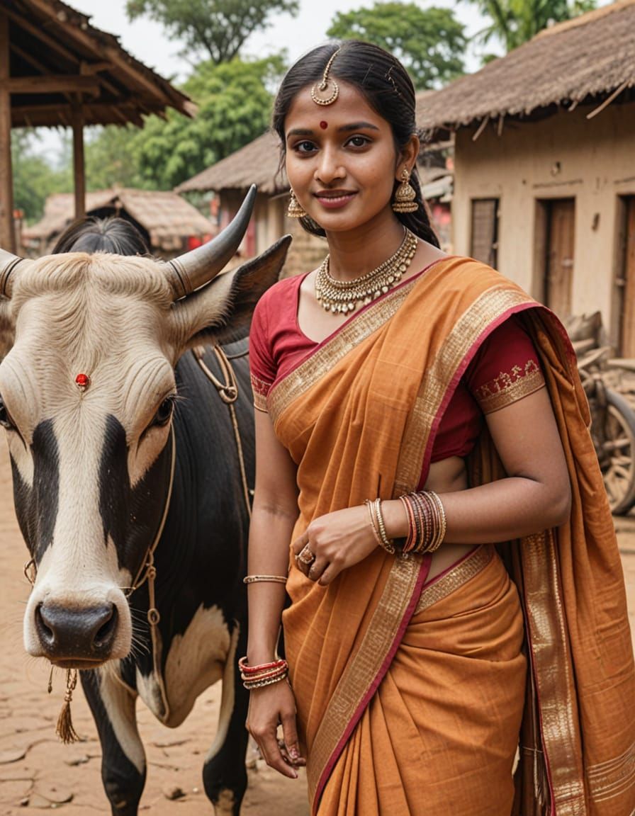 A model in her late 20s wearing a nauvari saree and traditio...