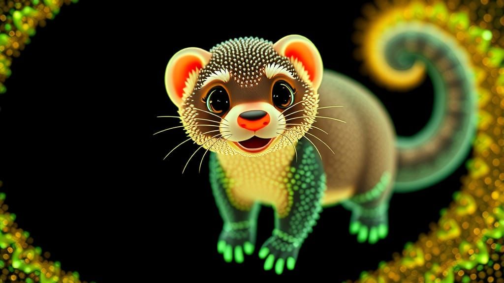 Giant Smiling Ferret with Luminous Beads in Chibi Style