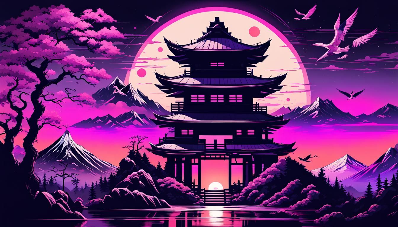 Dark Japanese Horror Landscape with Geometric Symbology