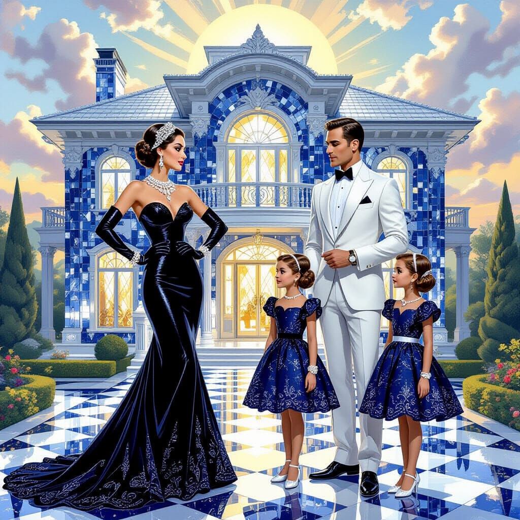 Sapphire House with Diamond Windows in Art Deco Style