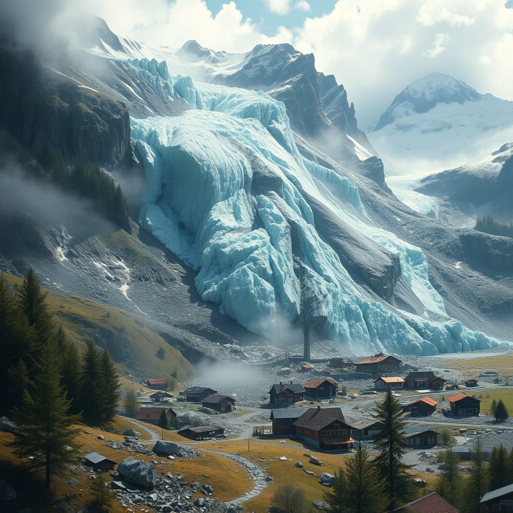 Glacier Collapse Devastates Swiss Village in Digital Paintin...