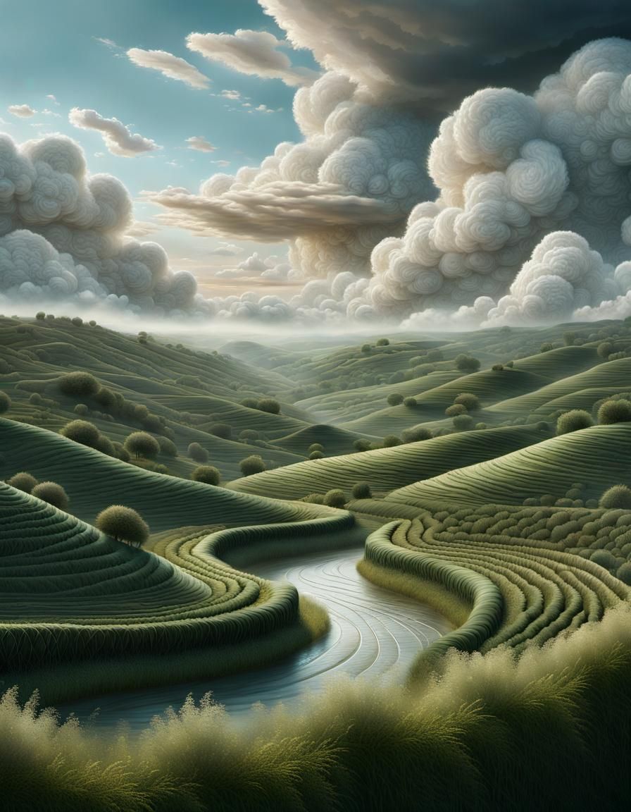 Textured Landscape with Corduroy Hills and Chiffon Rivers