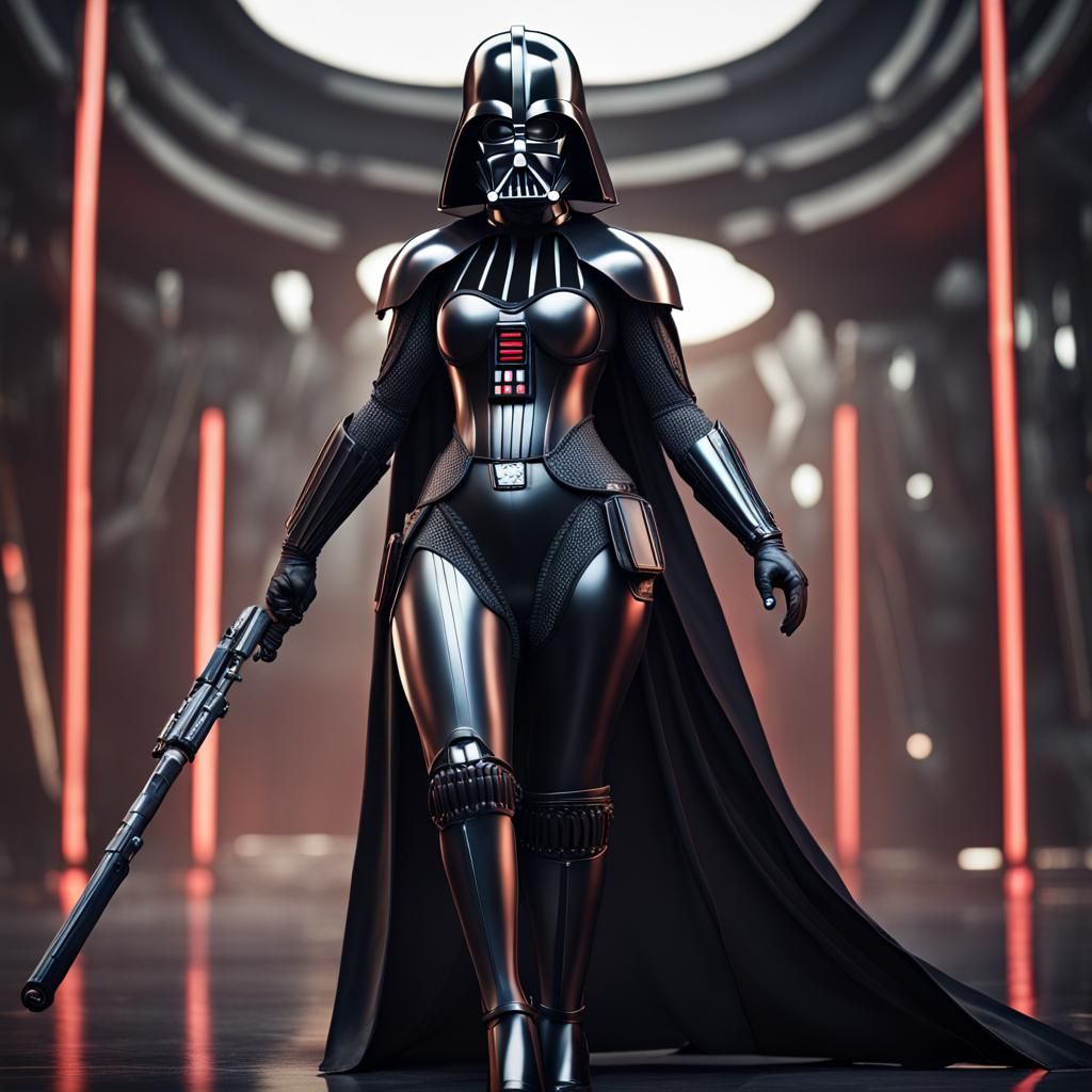 Curvy Female Warrior in Black Leather Armor