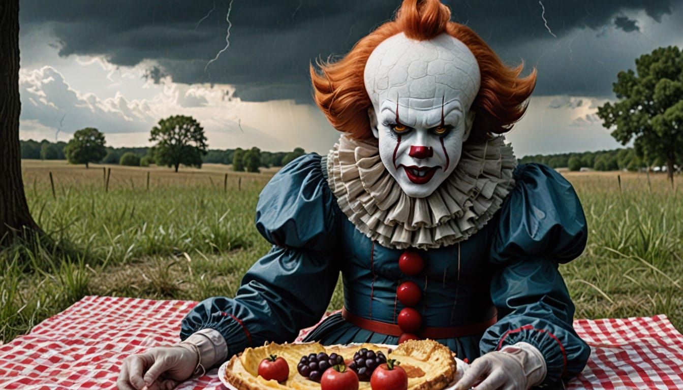 Eerie Clown Meets You in Sunny Evil Picnic Scene
