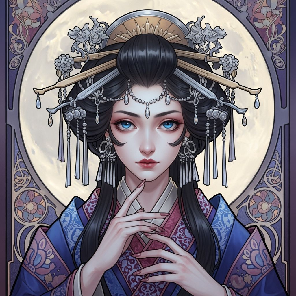 Ethereal Yokai Portrait in Art Nouveau Style