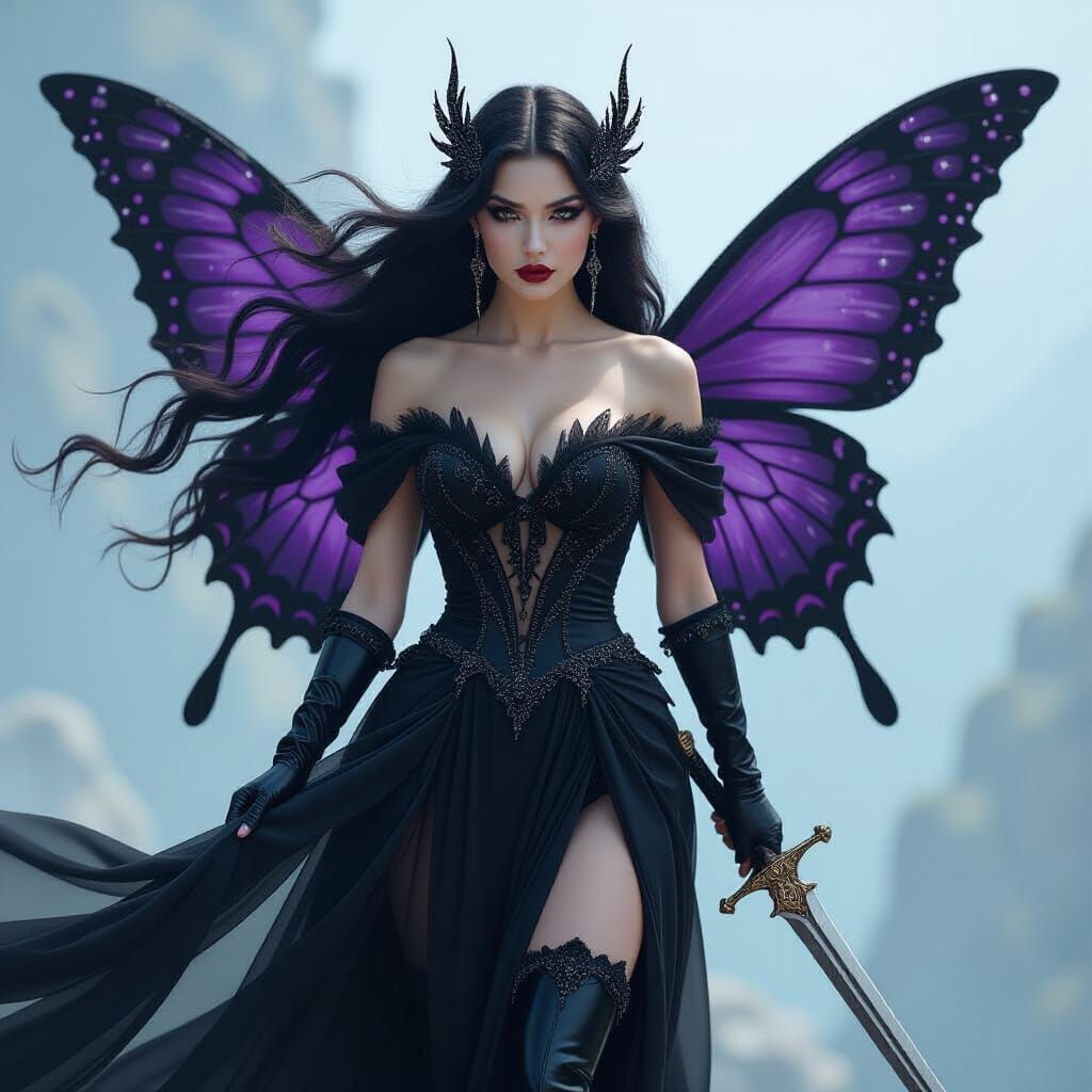 Dramatic Fairy Goddess with Sword in Cinematic Style