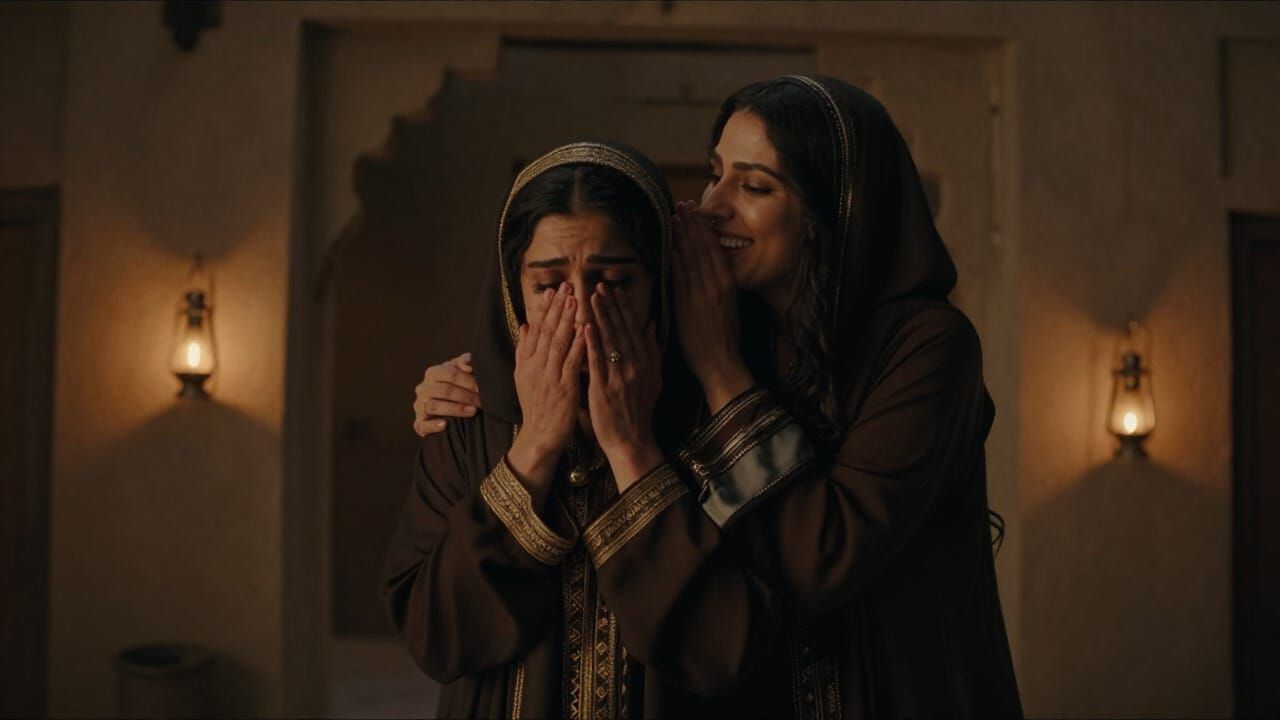 Sorrowful Woman Influenced in Ancient Arabian Home