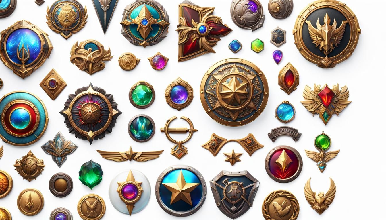 Detailed Splash Art with Badges in Hyperrealistic Style
