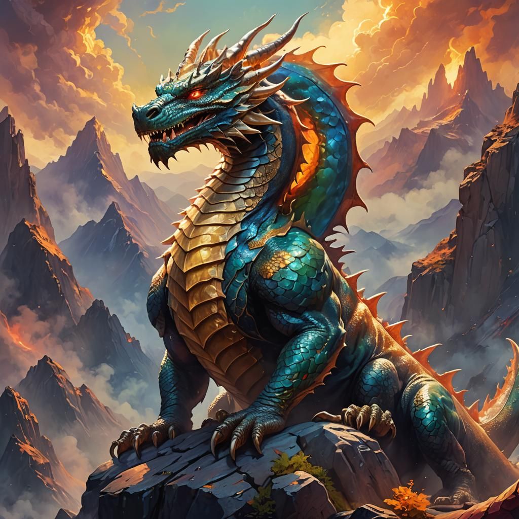 Dragon Portrait with Iridescent Scales in Fantasy Style