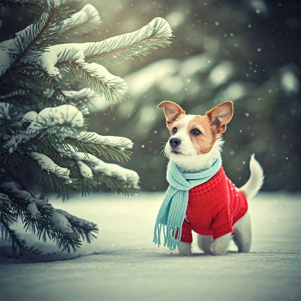 Whimsical Winter Wonderland Dog in Splendid Sweater