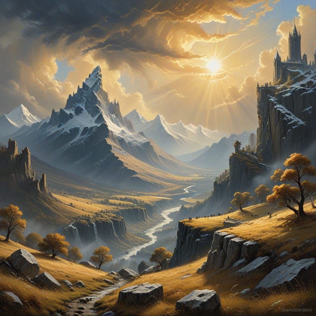 Epic Oil Painting of Gondor's White City in Lord of the Ring...