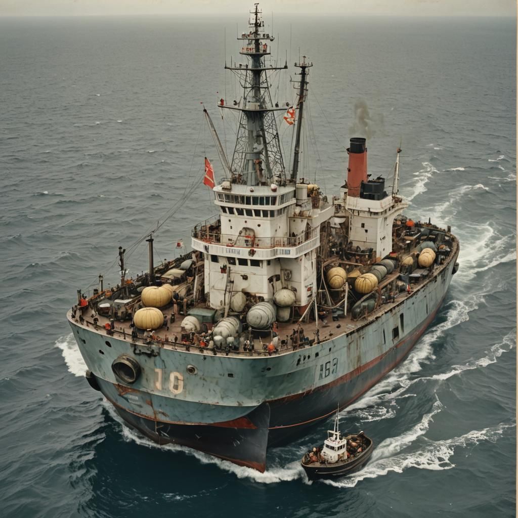 Giant Fishing Ship with Painted Eyes on High Seas