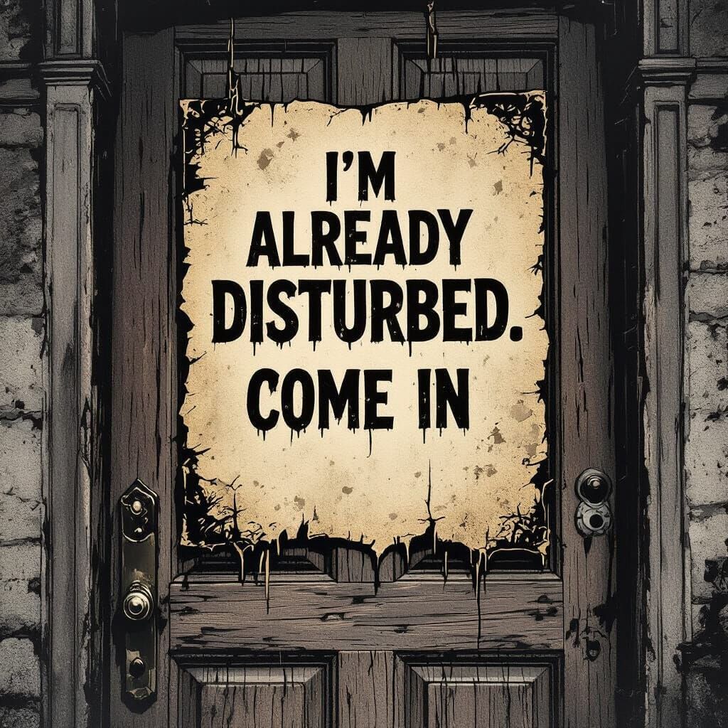 Creepy Mansion Door with Disturbed Sign