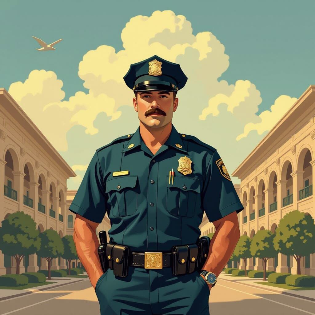Mall Cop in Maxfield Parrish Style