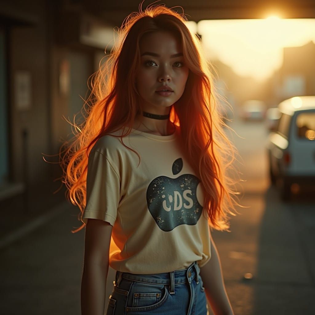 Stunning Portrait of Red-Haired Woman in Vintage-Style Apple...