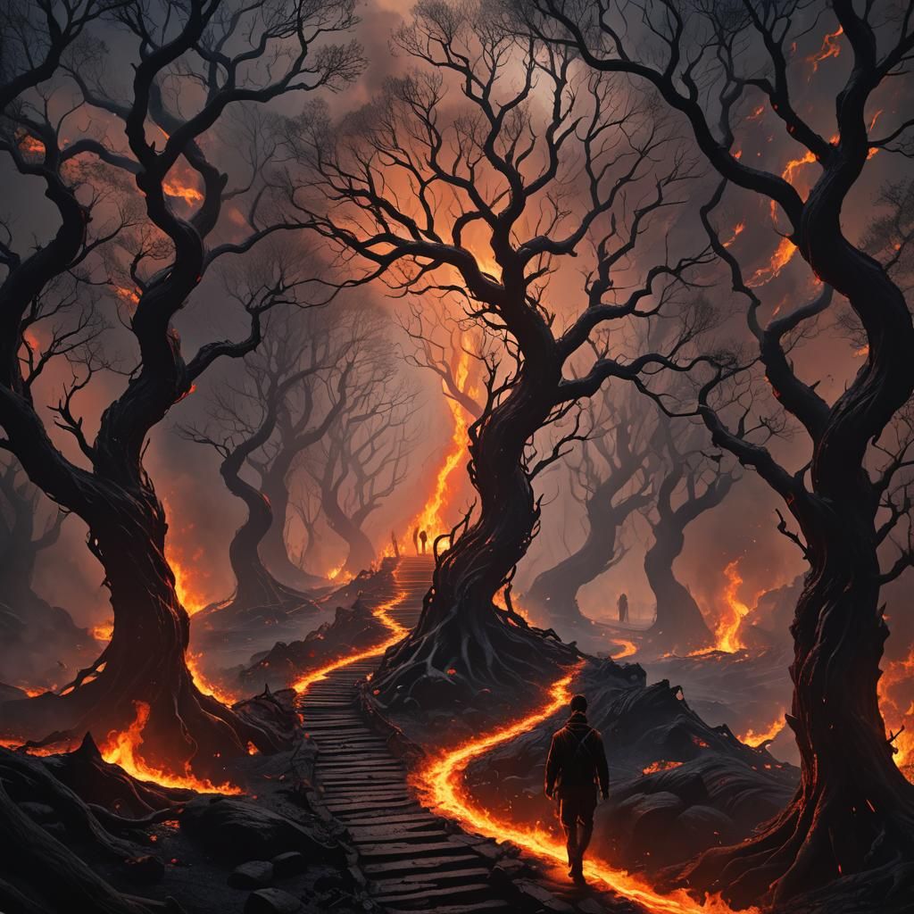 Fiery Gateway in Dark Fantasy Forest