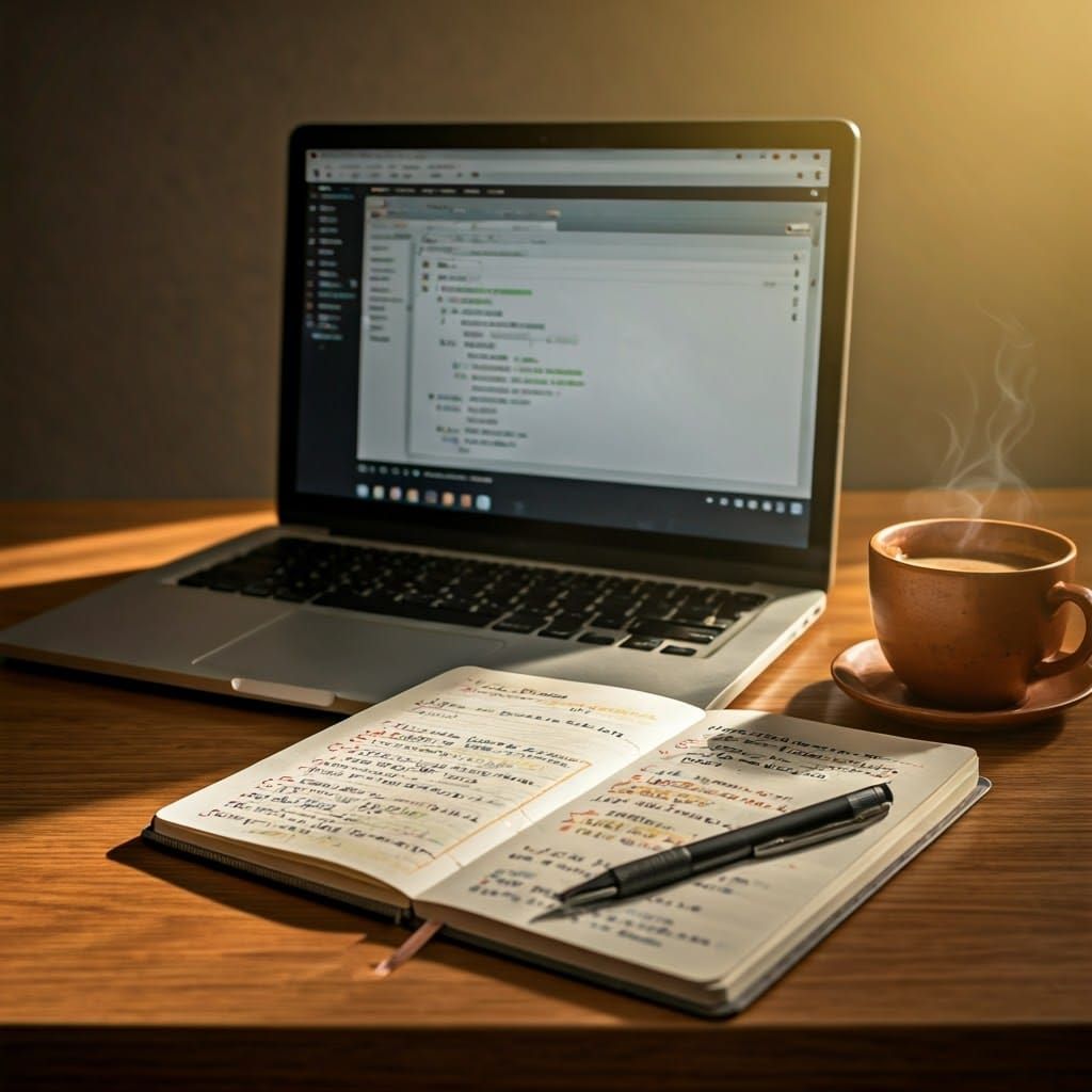 Cozy Desk Setup with Postman Interface, Digital Art