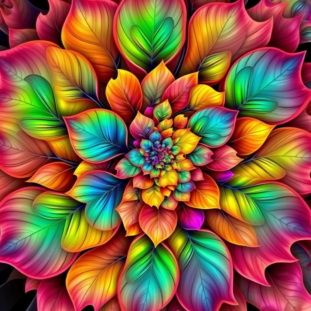 Hyperdetailed Fractal of Rainbow Leaves