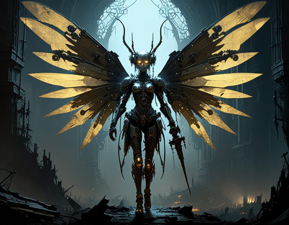 Cyborg Fairy in Dark Fantasy Horror Style