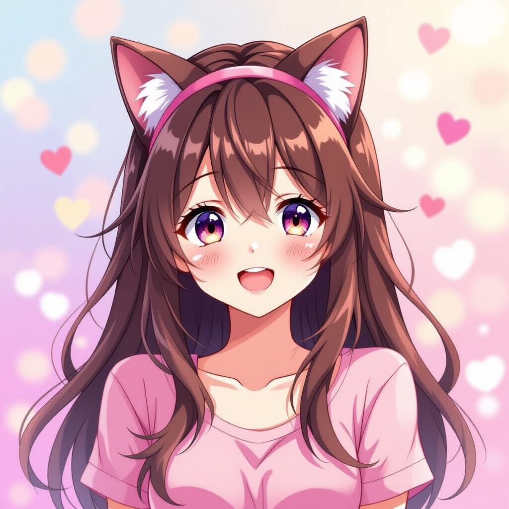 Anime Girl with Cat Ears in Pastel Colors